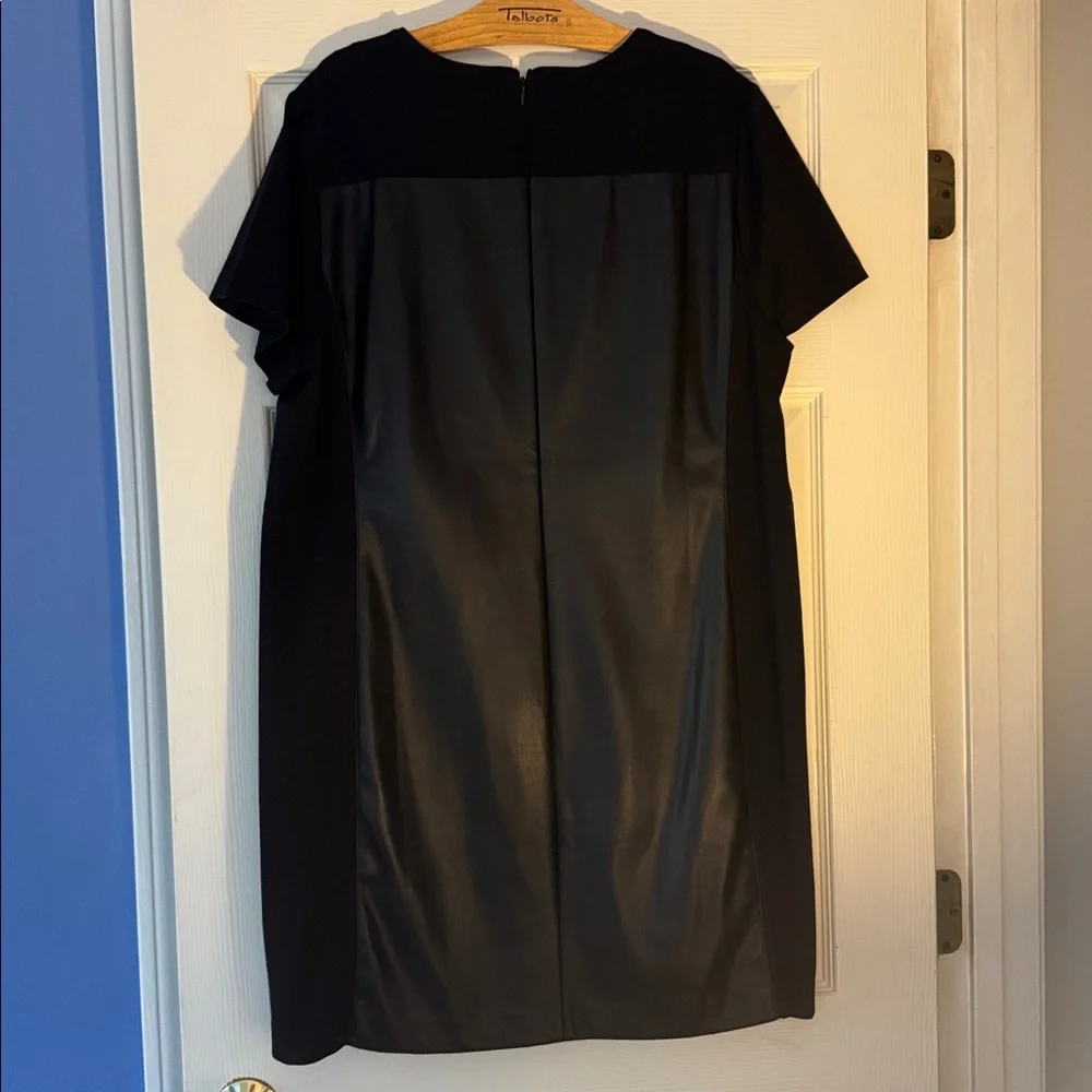 Ann Taylor Black Faux Leather and ponte Mini Dress XXL back zipper - Picture 4 of 4